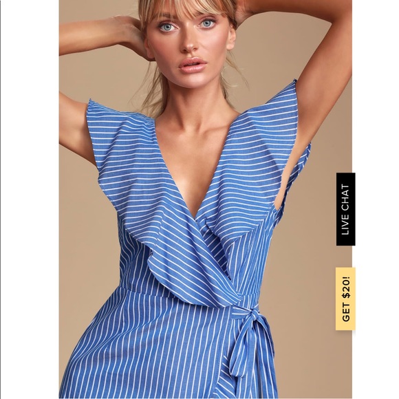 Valencia blue striped ruffle wrap dress - Picture 3 of 7